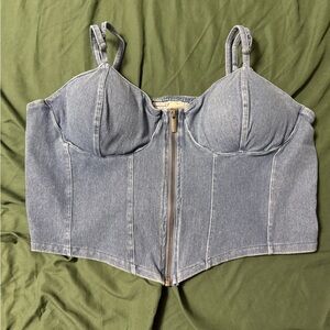 Denim Bustier Top with Zipper